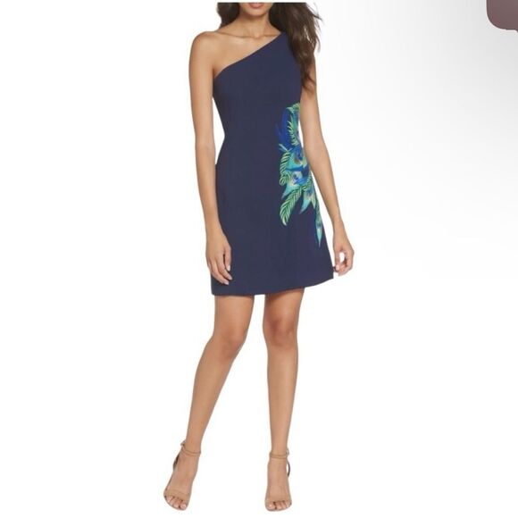 LILLY PULITZER | NEW Jamie True Navy Embroidered Asymmetrical Dress Women’s 6 - Picture 2 of 14